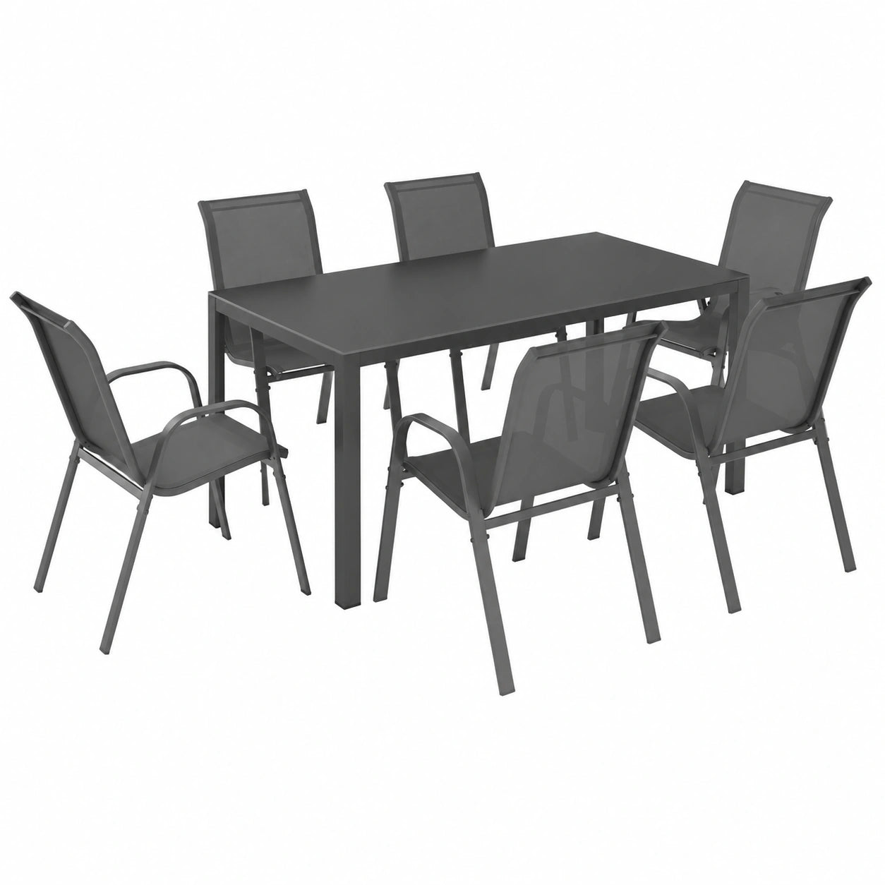 Set da Giardino Madrid con Tavolo 150 cm e 6 Sedie Impilabili Antracite