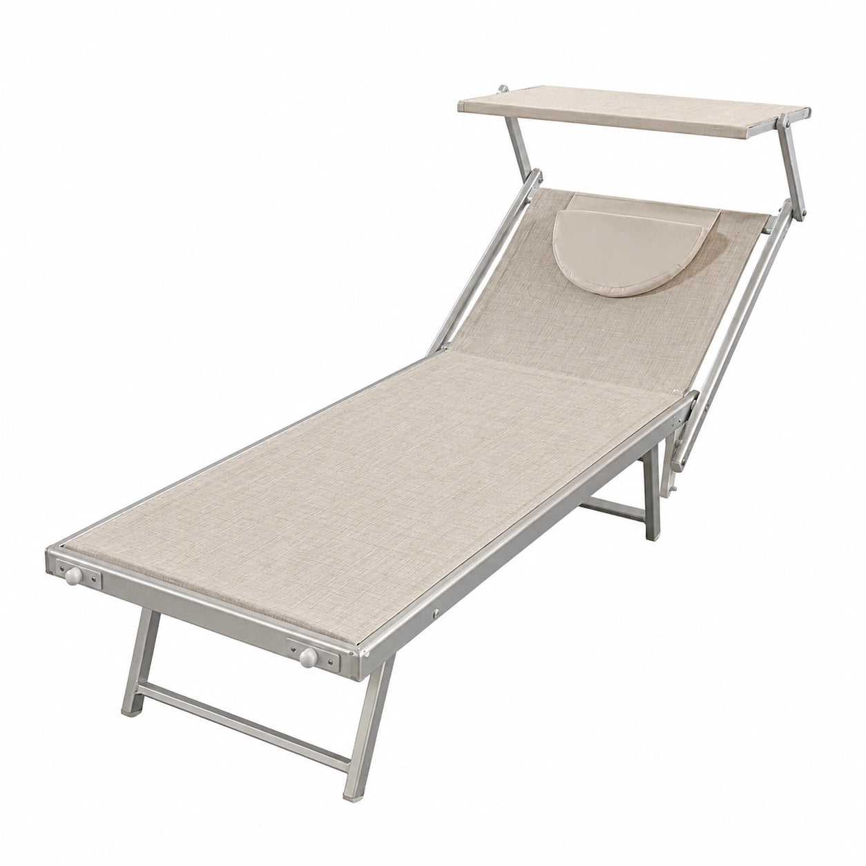 Sdraio Pieghevole da Spiaggia con Parasole e Cuscino, Struttura in Alluminio 189x61x38 cm Beige Melange