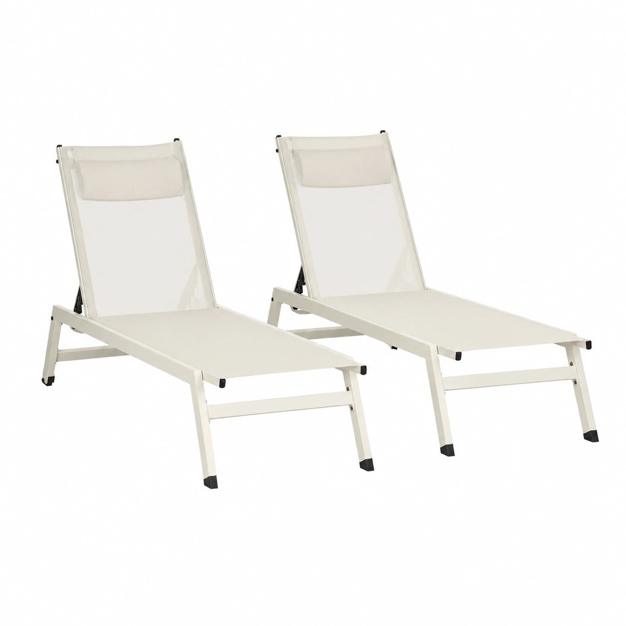 Set 2 Sdraio Prendisole in Alluminio e Tessuto Beige con Schienale Regolabile, 55x195x30 cm