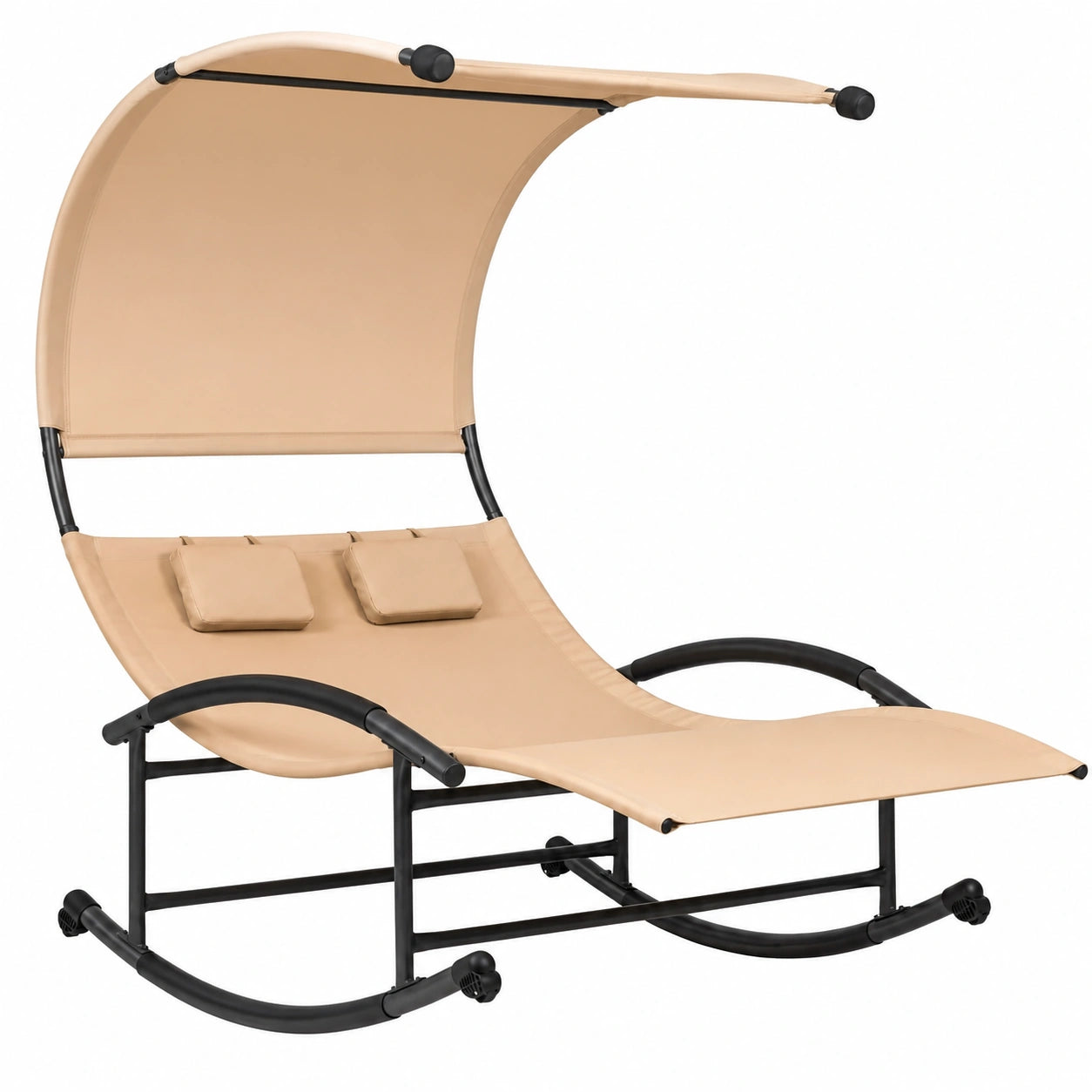 Sdraio Ergonomica Doppia con Tettuccio Parasole, Struttura in Acciaio e Tessuto Traspirante per Giardino e Piscina