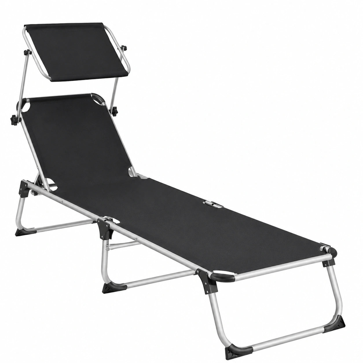 Lettino Pieghevole con Schienale Regolabile a 6 Posizioni e Parasole, Sdraio Prendisole Portatile con Maniglie, per Spiaggia e Giardino (Nero)