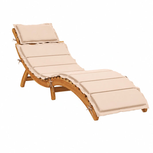 Lettino Prendisole in Pino Massello Beige con Cuscino per Giardino