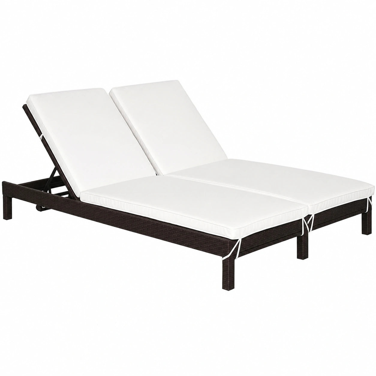 Outsunny Lettino Doppio in Rattan con Schienale Regolabile, 196x120x28cm, Colore Marrone e Bianco Crema