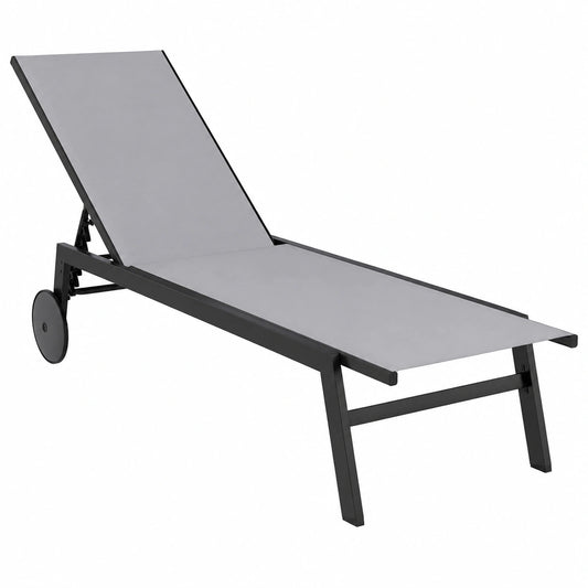 Sdraio da Giardino Regolabile con Ruote, Tessuto Resistente, Schienale 6 Posizioni, Grigio, Portata 150 kg