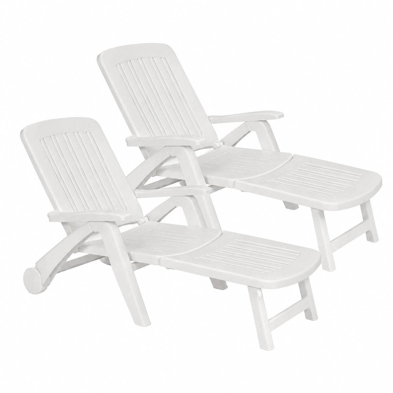 Set di 2 Lettini Prendisole Pieghevoli Bianchi, 60x190x72 cm, Schienale Regolabile con Ruote, Ideale per Giardino e Piscina, Prodotto in Italia
