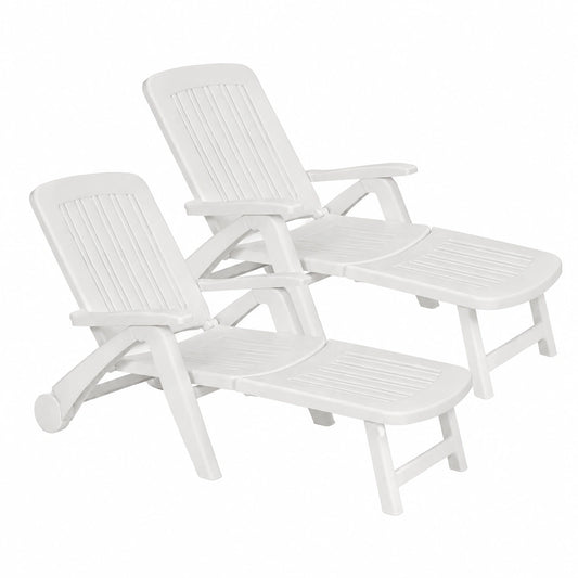 Set di 2 Lettini Prendisole Pieghevoli Bianchi, 60x190x72 cm, Schienale Regolabile con Ruote, Ideale per Giardino e Piscina, Prodotto in Italia