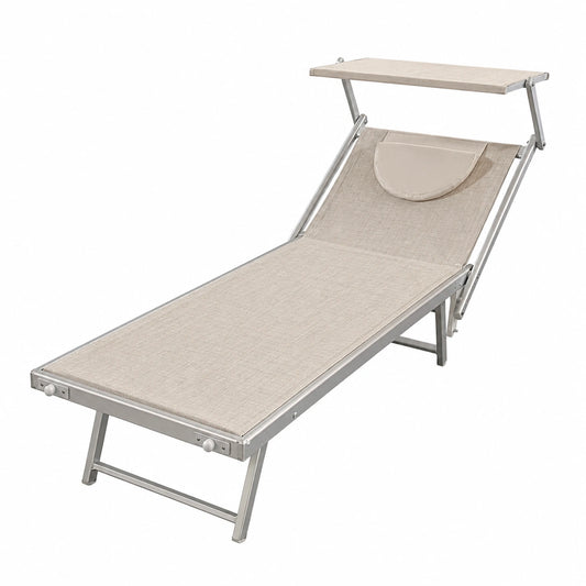 Sdraio Pieghevole da Spiaggia con Parasole e Cuscino, Struttura in Alluminio 189x61x38 cm Beige Melange