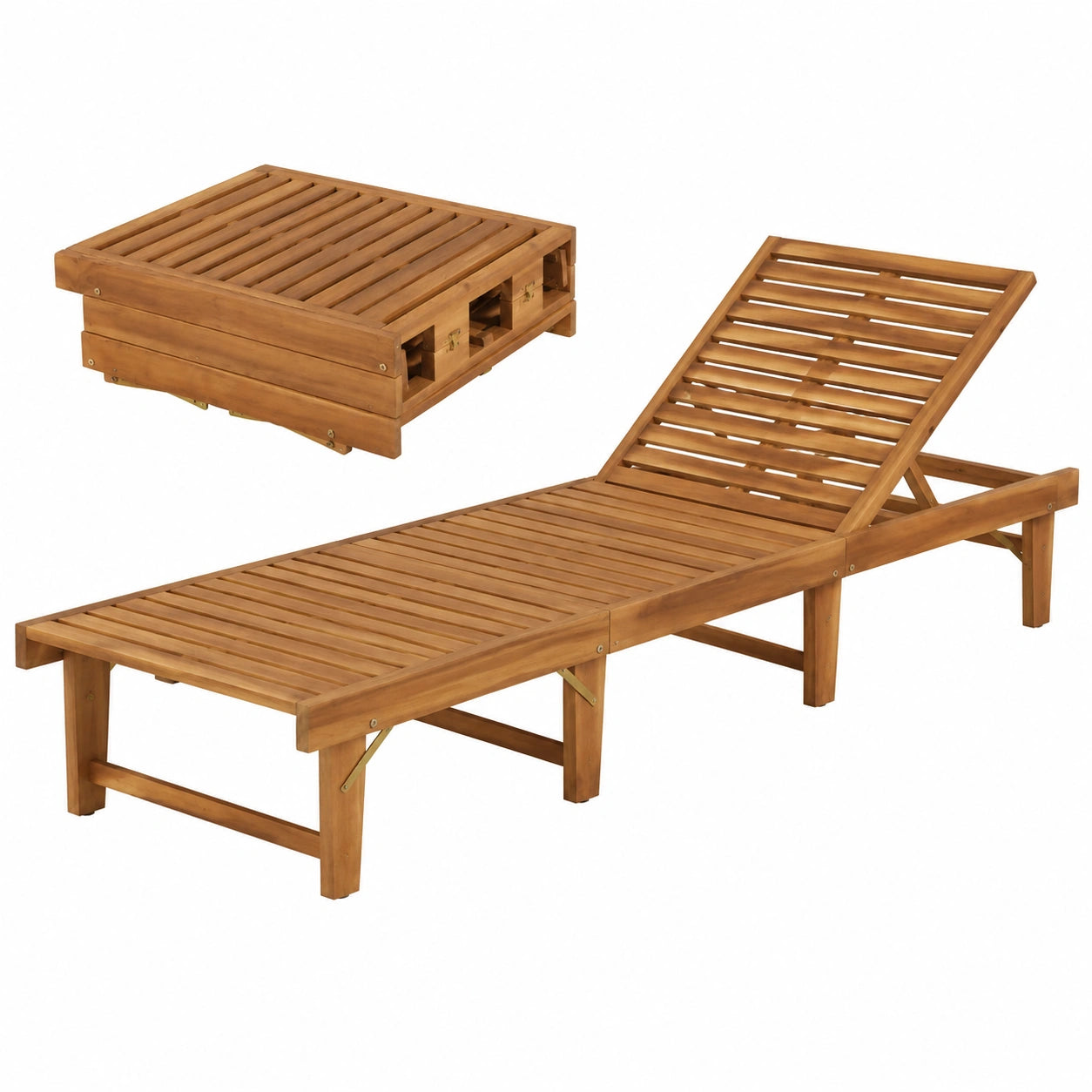 Lettino Prendisole Pieghevole in Acacia per Giardino e Patio