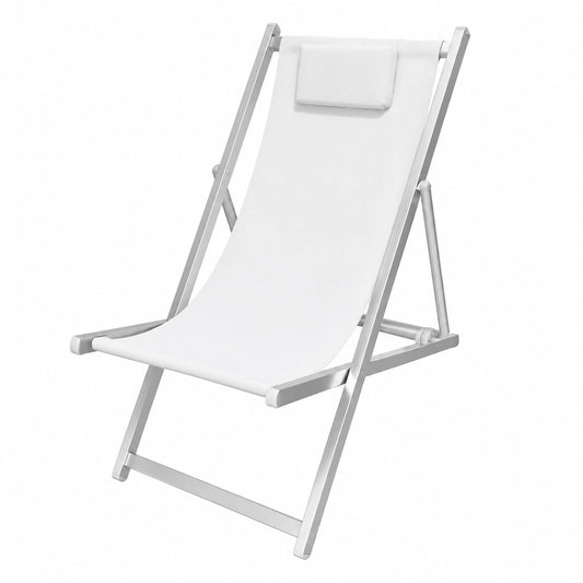 Set di 2 Sedie a Sdraio Pieghevoli con Cuscino Rimovibile, Schienale Regolabile, per Giardino e Piscina, in Alluminio e Textilene, Colore Bianco