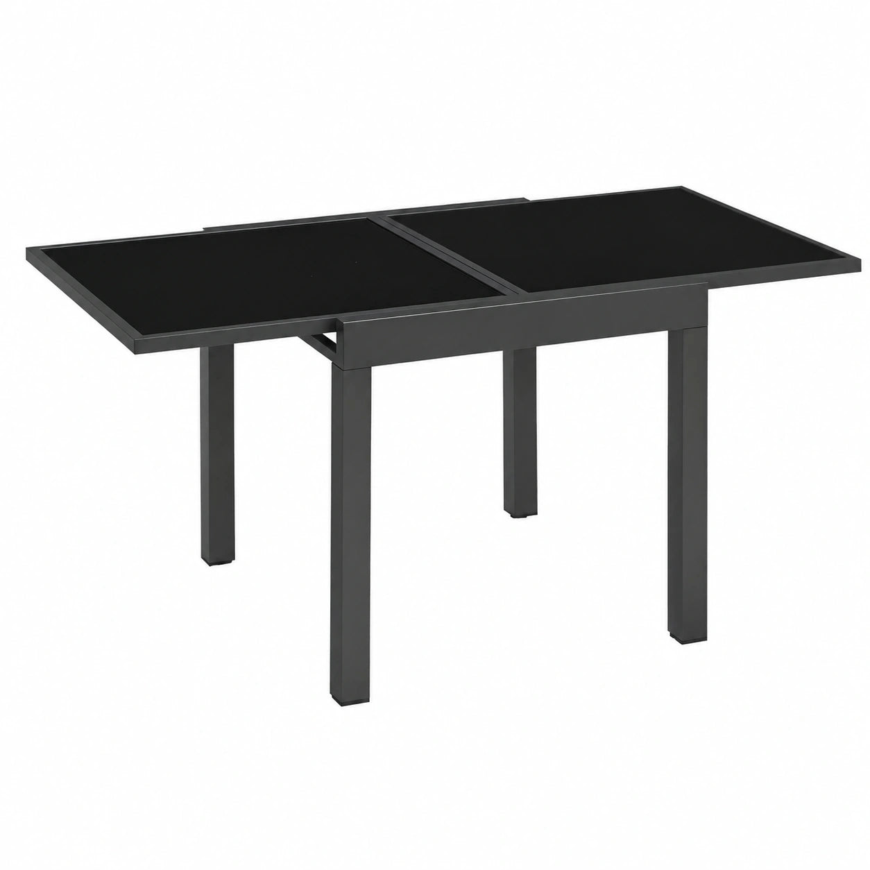 Outsunny Tavolo da Giardino Estensibile in Alluminio con Ripiano in Vetro, 4-6 Posti, Nero