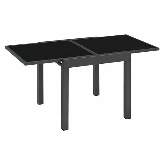 Outsunny Tavolo da Giardino Estensibile in Alluminio con Ripiano in Vetro, 4-6 Posti, Nero