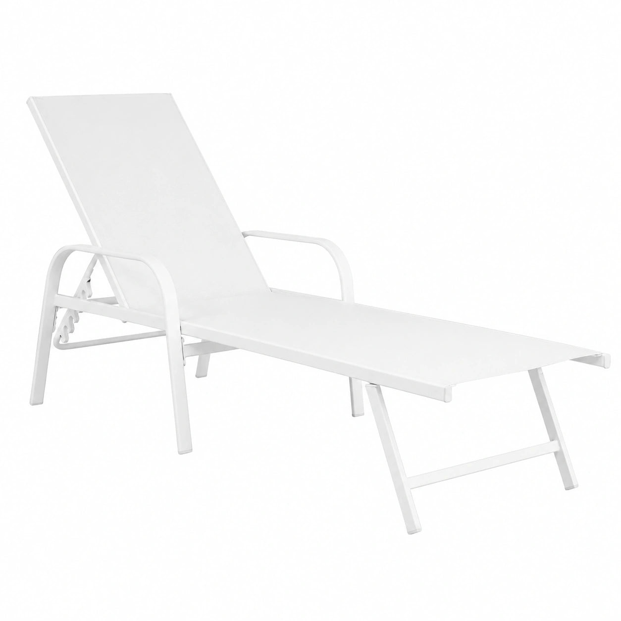 Lettino Prendisole in Metallo e Textilene con Schienale Regolabile, Ideale per Piscina, Giardino e Terrazzo (Bianco)