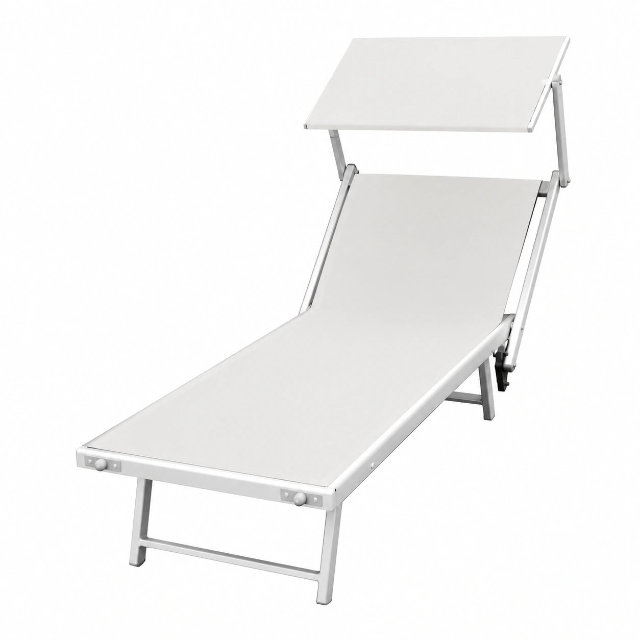Lettino Prendisole Pieghevole Professionale in Alluminio con Tettuccio Bianco 190x60x40/90 cm