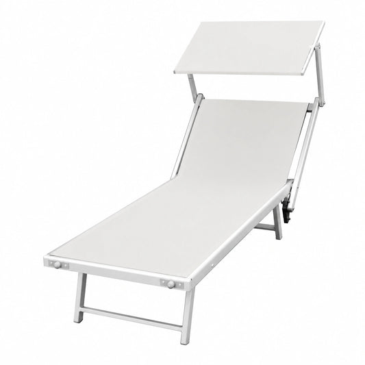 Lettino Prendisole Pieghevole Professionale in Alluminio con Tettuccio Bianco 190x60x40/90 cm