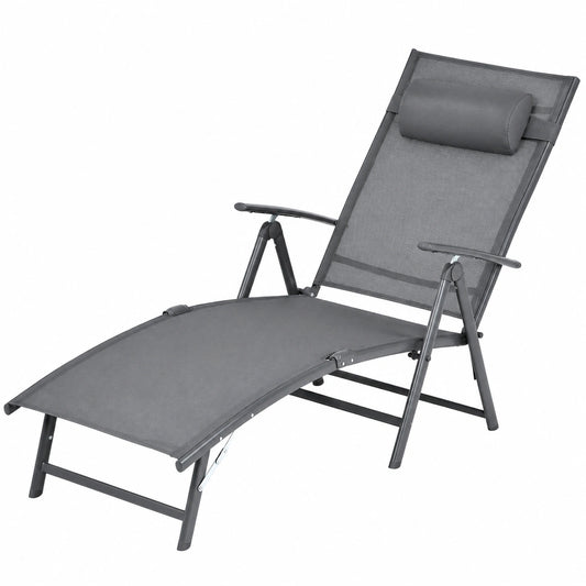 Sdraio da Giardino Pieghevole in Textilene con Schienale Regolabile, Braccioli e Poggiatesta, Portata 150 kg, 142x61x103 cm, Grigio