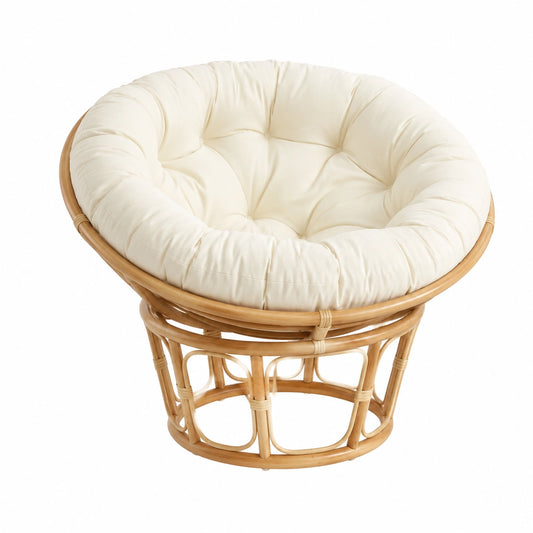 Poltrona Papasan in Rattan con Cuscino Morbido, Sedia a Dondolo Sospesa, 110x110cm