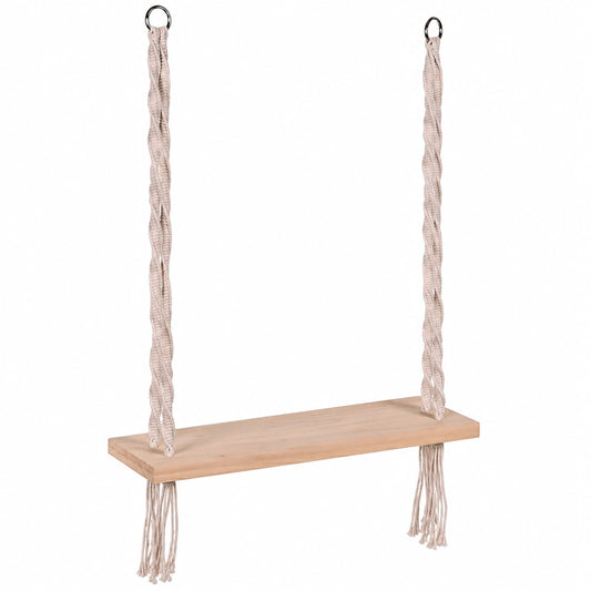 Altalena Sospesa in Legno con Macramè Bianco, 60x150x20 cm, Ideale per Giardino e Arredo Esterno