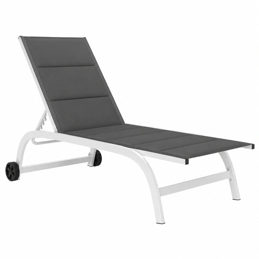 Lettino da Giardino Outsunny con Ruote, Schienale Regolabile a 6 Posizioni, Struttura in Alluminio, Ideale per Piscina e Terrazzo, Grigio Scuro/Bianco