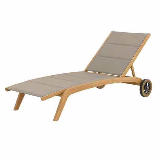 Lettino Prendisole in Alluminio Effetto Legno con Ruote per Giardino