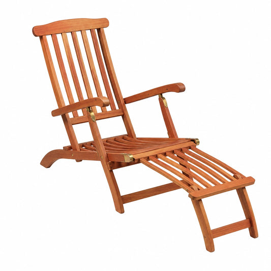Set di 2 Lettini Prendisole in Acacia con Poggiapiedi Rimovibili per Giardino e Piscina