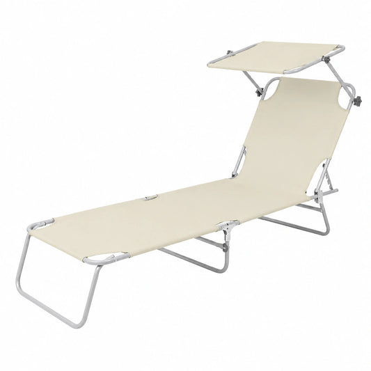 Set 2 Sdraio Pieghevoli con Tettuccio Regolabile e Schienale Multi-Posizione, Acciaio Antiruggine, Tessuto Impermeabile Anti-UV, Capacità 110 kg - Ecru