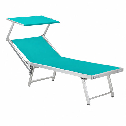 Lettino Prendisole Pieghevole in Alluminio con Tettuccio - Turchese