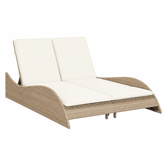 Lettino Prendisole Reclinabile in Polyrattan Beige per Giardino 205x114 cm