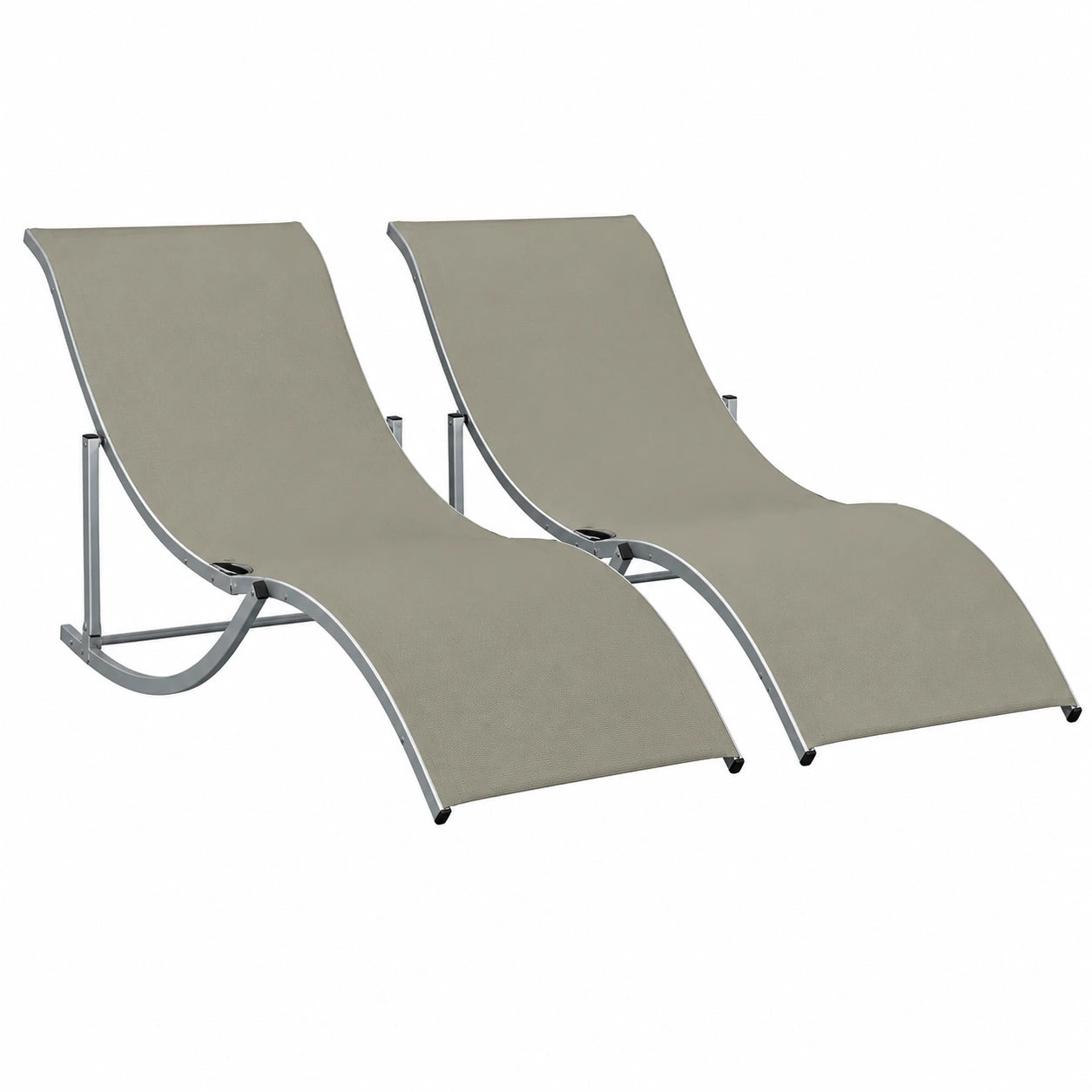 Set Lettini Prendisole Pieghevoli da Giardino in Alluminio e Textilene, Ideali per Spiaggia e Piscina, 61x165x63 cm, Grigio Chiaro