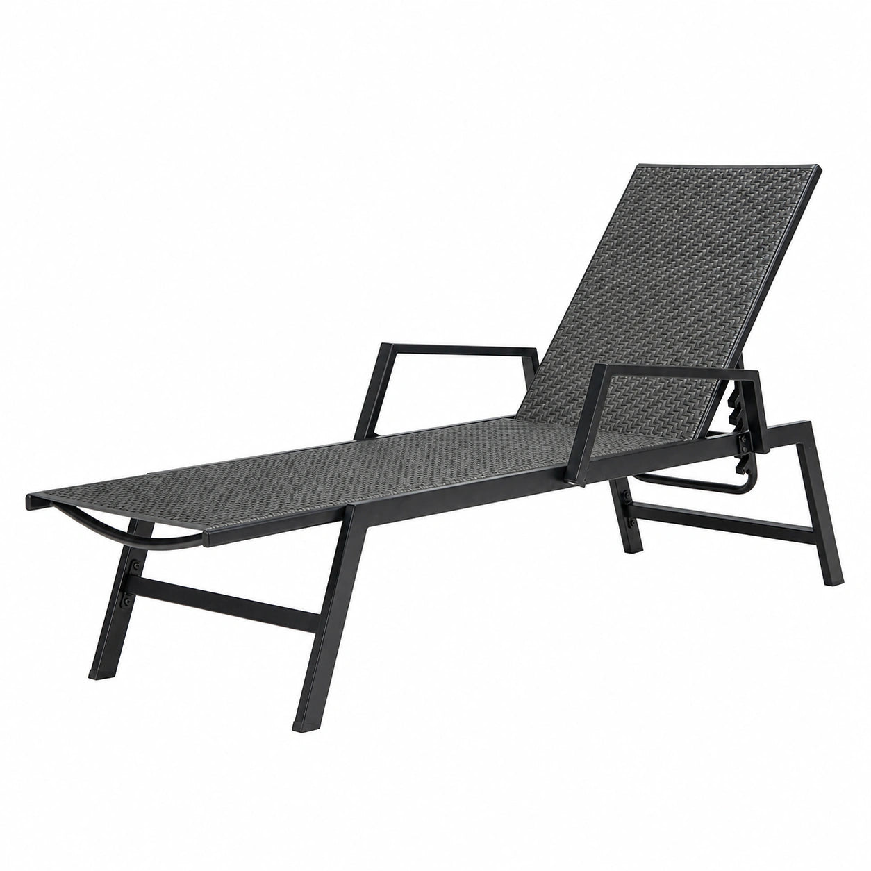 Lettino Rattan da Giardino Regolabile a 5 Posizioni con Braccioli, Struttura Robusta, 150 kg, per Piscina e Terrazza