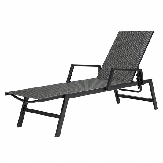 Lettino Rattan da Giardino Regolabile a 5 Posizioni con Braccioli, Struttura Robusta, 150 kg, per Piscina e Terrazza