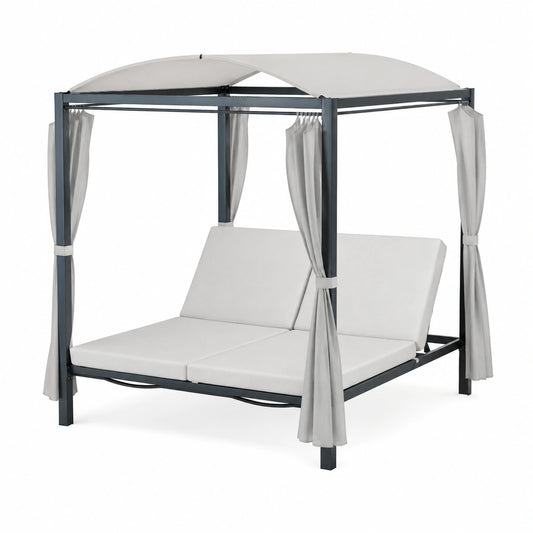 blumfeldt Oasi Solare XL - Doppio Lettino da Giardino, 2 Posti, Schienali Regolabili, Tenda Parasole, Struttura in Acciaio, Imbottitura Confortevole