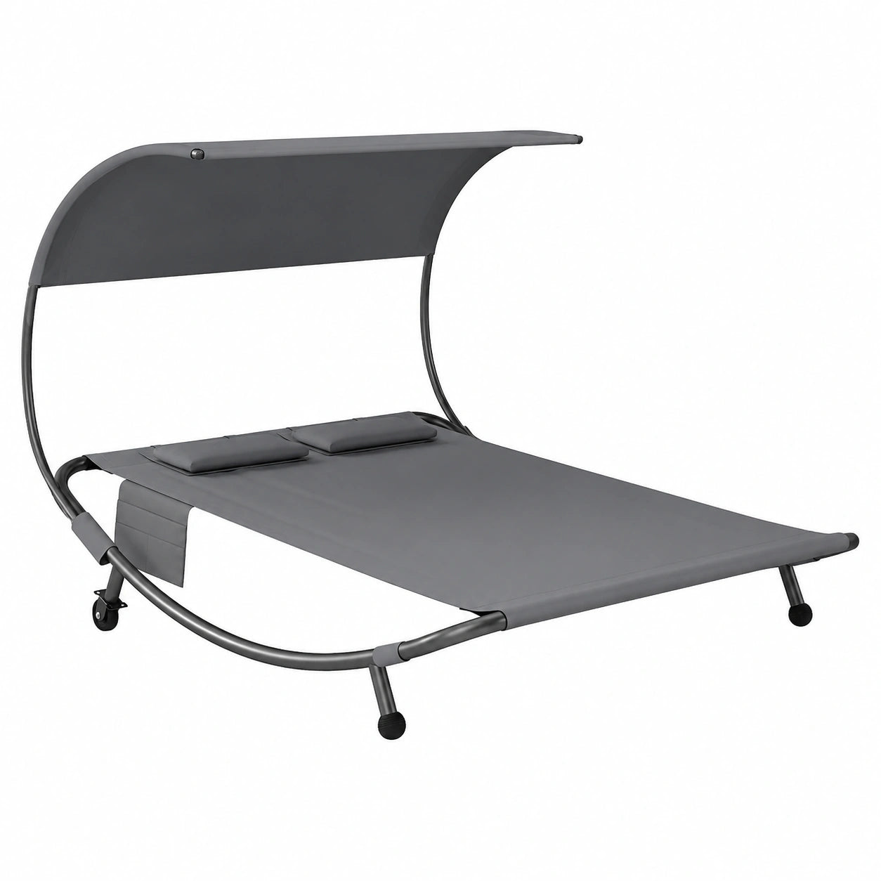 Lettino Doppio da Giardino Outsunny con Tettuccio e Ruote, 2 Posti in Texteline, Cuscini Inclusi, Struttura in Acciaio, Grigio, Portata 240kg
