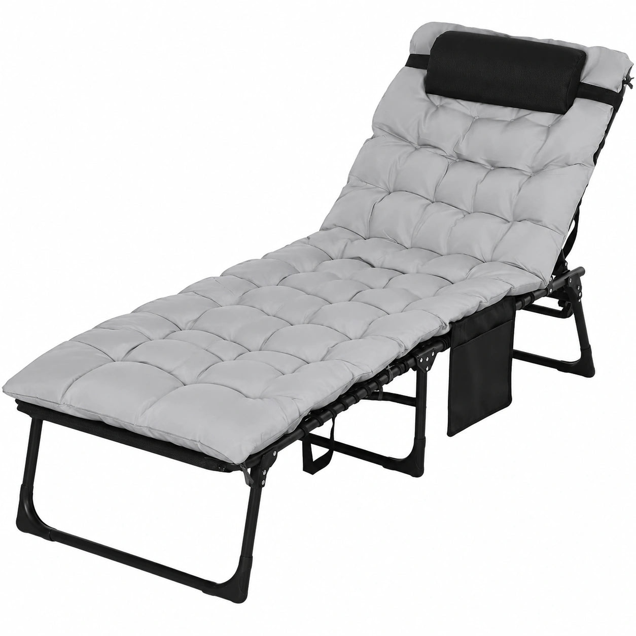 Sdraio da Giardino Pieghevole con Schienale Regolabile e Accessori, 58x189x32.5 cm, Grigio Chiaro