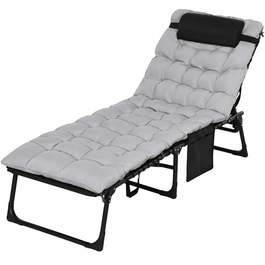 Sdraio da Giardino Pieghevole con Schienale Regolabile e Accessori, 58x189x32.5 cm, Grigio Chiaro