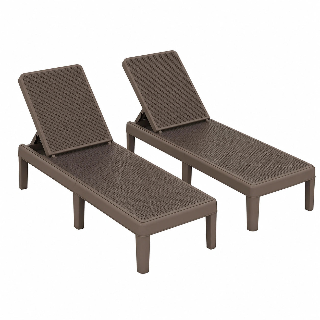 Lettino Sdraio Rattan Resistente per Esterno con Schienale Regolabile, Impermeabile, Ideale per Giardino e Piscina, Portata 150kg, Set da 2 (Marrone)