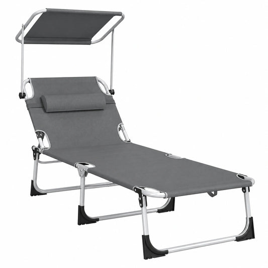 Lettino Prendisole Pieghevole con Tetto Regolabile e Tasca Laterale, 195x68 cm, Resistente alle Intemperie, Ideale per Terrazze e Campeggio, Fino a 100 kg